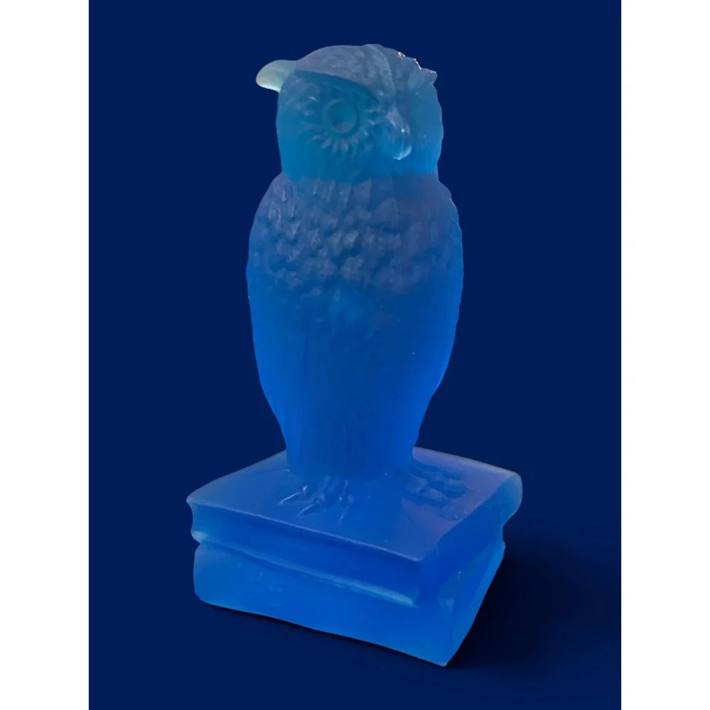 Vintage Westmoreland Satin Cobalt Blue Owl on Books Figurine Art Glass